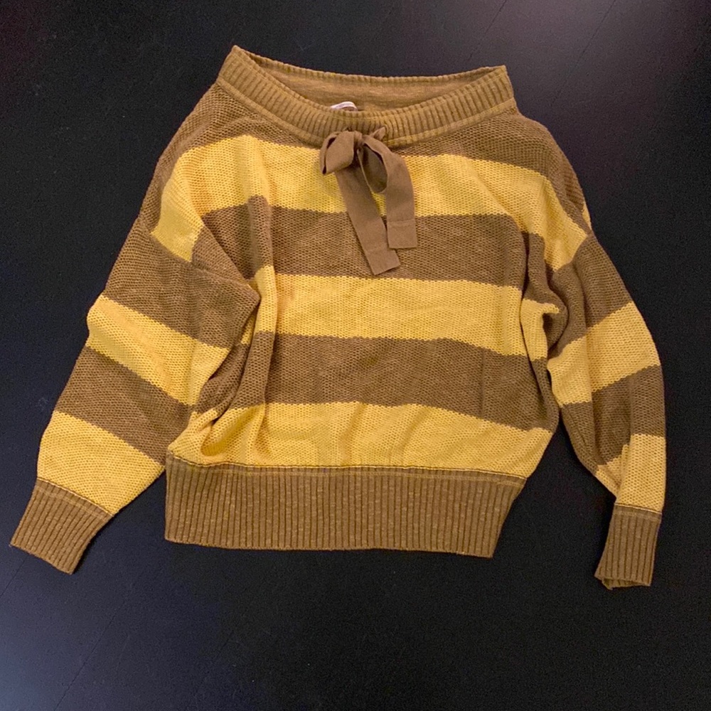 Free People off-the-shoulder sweater yellow and brown